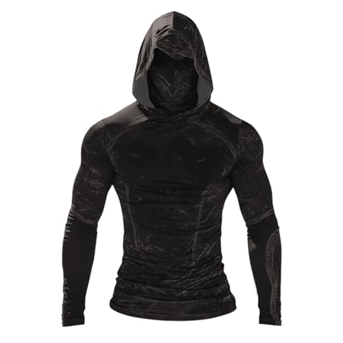 Hoodie Men's Long Sleeve Rash Guard Breathable Summer Long Sleeve Shirt Print Hooded Shirt UV Shirt with Hood Mask Sun Protection Quick-Drying Functional Shirt, brown, S — view 2
