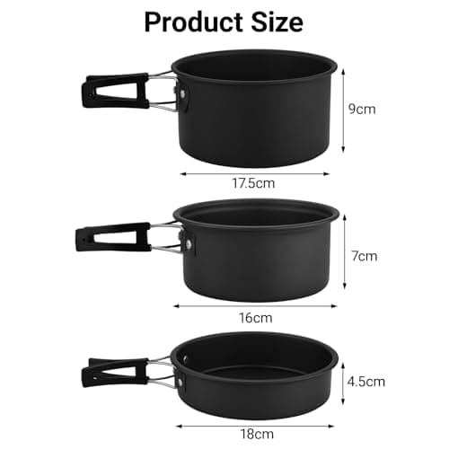 ISFORU Camping Cookware Set 13PCS Non-Stick Camping Pots and Pans Cookware Set with Plastic Bowls and Utensils, Compact Cooking Kit for Hiking, Backpacking & Survival (Pots & Pan Set) — view 4