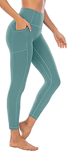 OVRUNS High Waist Gym Leggings for Women Yoga Pants with Pockets Workout Running Compression Leggings for Women - Tidewater Teal - S