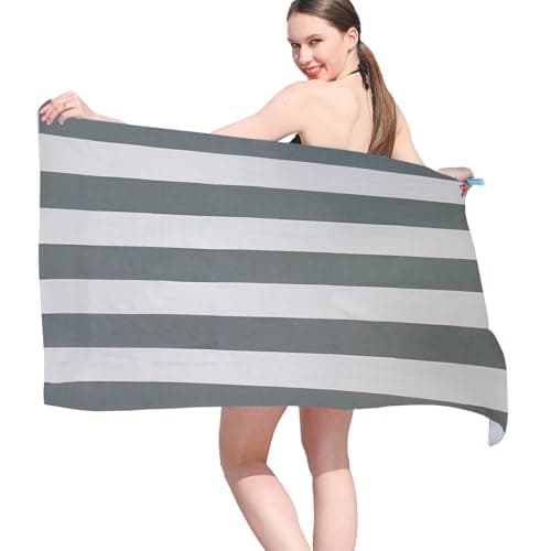 Vorvowry Microfibre Beach Towels for Adults Women Men Extra Large Lightweight Quick Dry Sand Free Travel Towel Double Sided Printing for Swim Sports with Mesh Bag 80×180cm Gray Stripes 1 Pack