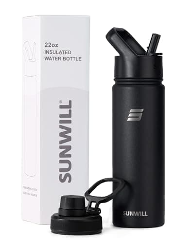 SUNWILL Metal Water Bottle with Straw Stainless Steel, 650ml Insulated Leakproof Thermal Flask for Cold and Hot Drink, Travel, Sports, Gym, Black — view 6