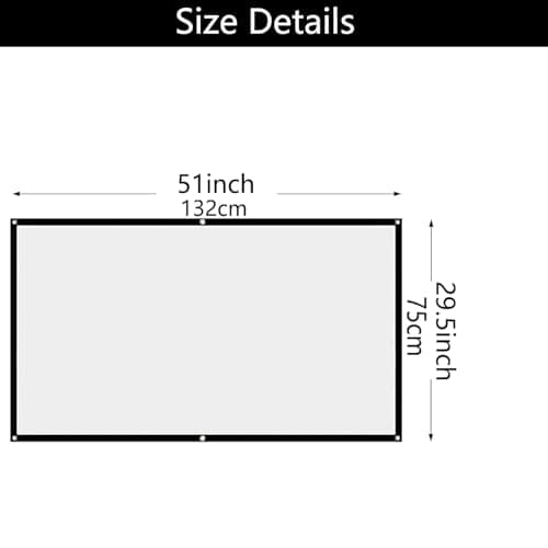zalati Projector Screen Portable Indoor/Outdoor Movie Theater screen 16/9 polyester white soft screen For outdoor camping Collapsible High Contrast Hanging Hole Grommets - 51inch — view 3