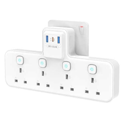 PASSUS Multi Plug Extension Socket 4 Way Plug Adapter with PD20W USB C Slot