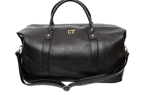 ZOEEDEN Personalised Faux Leather Travel Duffel | Holdall Carry On Weekender Bag | Overnight Travel Duffel Bags for Men and Women (Black)