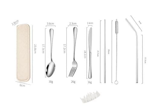 QZLSAYSL 8-Piece Travel Cutlery Set, Reusable Stainless Steel Flatware with Storage Box, Suitable for School, Travel, Camping (Beige) — view 2