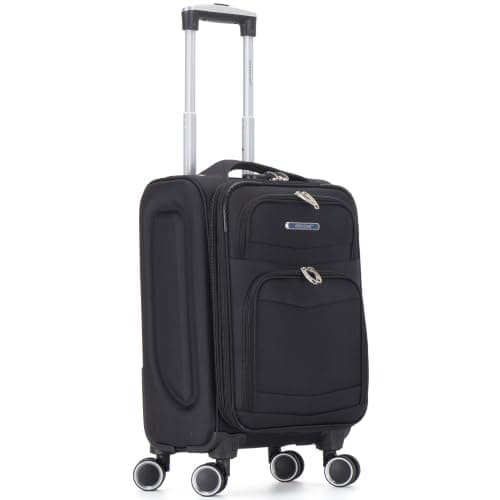 Aerostar Carry-on 20" Lightweight Soft Expandable Suitcase, Hand Luggage 4 Wheels & Combination Lock, 55x35x20cm | Accepted All Airlines easyjet, RyanAir, British Airways (Black, 32 litres)
