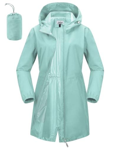 Outdoor Ventures Women's Waterproof Rain Jacket Packable Long Rain Coat
