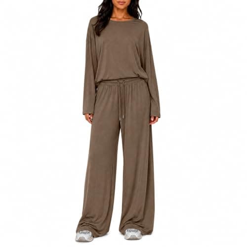 Womens Travel Outfits Petite Two Piece with Wide Leg Trousers — view 3
