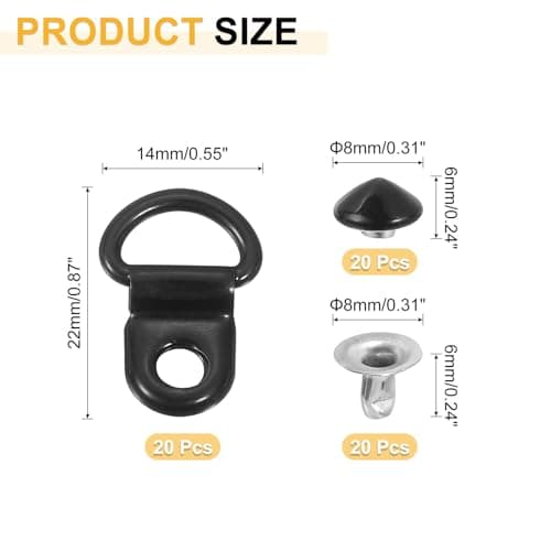 sourcing map 20 Sets Shoelace Hook,Boot Lace Hooks with Rivets Bright Black — view 2