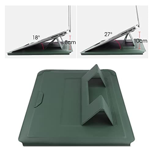 HoYiXi 14 Inch Laptop Sleeve Case Leather Bag with Stand Compatible with MacBook Pro 14 2021/ASUS Vivobook 14/HP Pavilion X360/Lenovo IdeaPad 14/Dell Lenovo HP ASUS Acer HUAWEI Matebook 14'' PC, Green — view 3