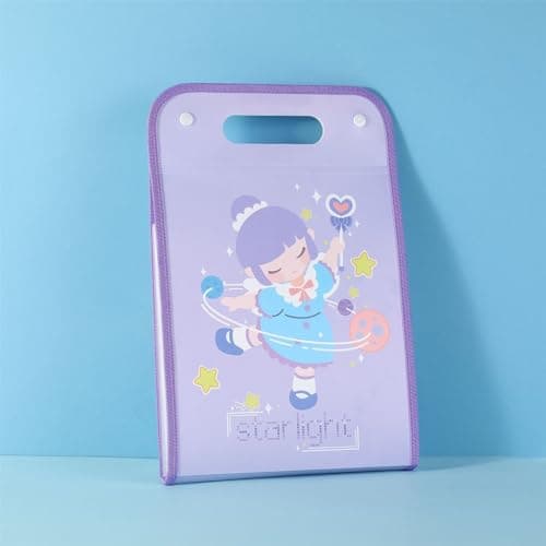 Ycauty Organ File Bag A4 Portable Expandable Folder 12 Layers for Office Home School PP Material (Purple Little Girl) — view 2