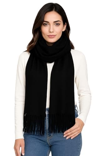World of Shawls Luxurious Cashmere Feel Shawl Wrap for Women - Soft, Warm, Lightweight & Elegant, Perfect for Winter, Travel, Weddings or Gift (Black)