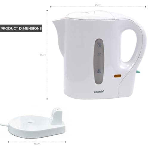 Crystals 1 Litre Electric Travel Kettle - Low Wattage Portable Mini White - Small Lightweight Cordless Water Kettle for Elderly, Bedroom, Caravan, Camping, Daily Use - 830W — view 5