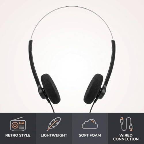 Txuolin 2 Pcs Wired Stereo Headphones, Retro On Ear Headphones, Lightweight Portable Headphone with Adjustable Headband, Cassette Player, Over-Ear (Orange,Black) — view 3