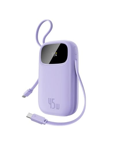 Baseus Powerbank 20000 mAh 45 W with Integrated USB-C Cable, QPow3 Power Bank PD3.0 QC4.0 External Mobile Phone Batteries, 3 usb-C, 1 usb-A, Portable Charger for iPhone 16/15/14 Pro Max, iPad, Galaxy