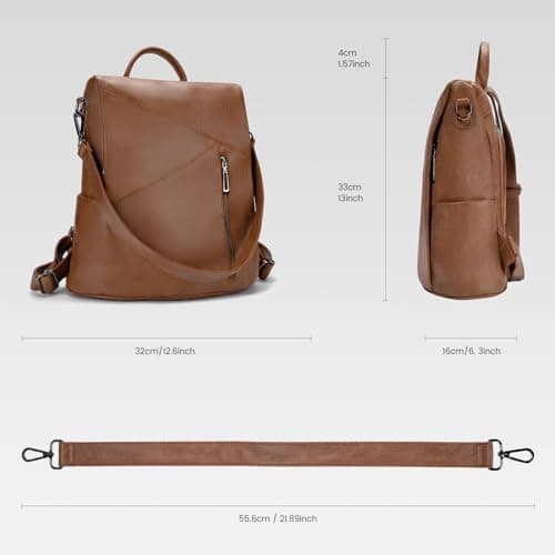 molshine Women PU Leather Backpack,Anti-Theft Travel Rucksack Fashion Casual Bag Shoulder Daypack Handbag Purse for Ladies Fits 13 inches Tablet Laptop (Brown) — view 3