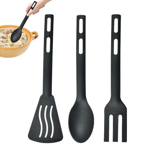 Nylon Kitchen Utensils Set 3-Piece, Non-Stick Cooking Tools Include Slotted Turner, Slotted Spoon and Spaghetti Fork, Heat Resistant Dishwasher Safe for Camping Travel Home Use — view 2