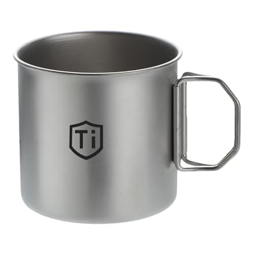 Introti Ultralight Titanium Camping Mug with Folding Handle, Portable Outdoor Coffee Cup for Hiking, Backpacking, Travel, Survival, Lightweight Camp Drinkware, 450ml