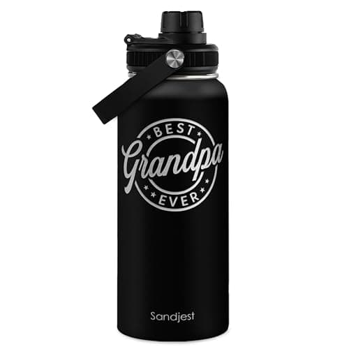 Grandpa Gift from Kids, Insulated Stainless Steel Water Bottle 32oz, Best Grandpa Ever, Vacuum Chug Lid Travel Tumbler for Men Granddad Papa, Gift for Birthday Christmas Fathers Day
