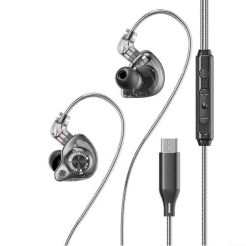 LatoYard Detachable for HiFi IEM USB C Earbuds with Volume Control - Noise Isolating Wired in Ear Headphones for Clear Calls Music - 1.2m Free Black Silver Cord(White) — view 2
