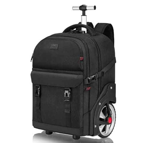 MATEIN Backpack with Wheels, 17 inch Travel Rucksack on Wheel, Black