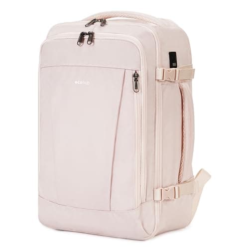 ECOHUB 20L Max Ryanair Cabin Bag 40x20x25 Underseat Backpack Carry on Bag Hand Luggage Backpack with USB Port Recycled PET Eco Friendly Rucksack for Women & Men, Beige (Patented)