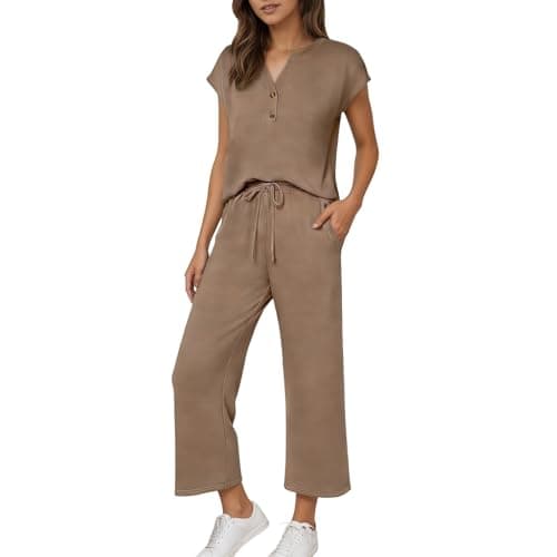 Women's 2 Piece Sets for Women Going Out Navy Pink Grey Summer Lounge Travel Outfits Sleeveless Blouse and Wide Leg Pants Airport Casual Trendy Sweatsuits Size 8 10 12 14 16 18 20 22 24 26 28 30 32