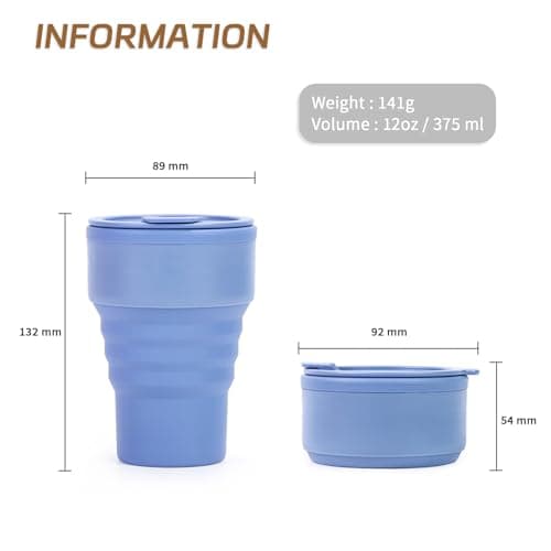 EYQ Collapsible Coffee Cup 375 ml, Silicone Foldable Tea Cup, Lightweight Reusable Coffee Mug for Hot and Cold Drinks for Office Fitness Gym Outdoor Sports Travel Camping Yoga, Pocket Size (Blue) — view 2