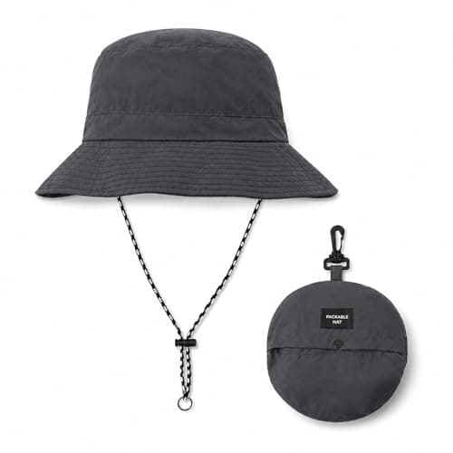 Dark Grey Bucket Hat with UPF50+ Sun Protection & Foldable Design - Adjustable Chin Cord for Secure Fit in Outdoor Activities Like Hiking and Travel, Waterproof, Breathable & Quick-Drying (Grey)