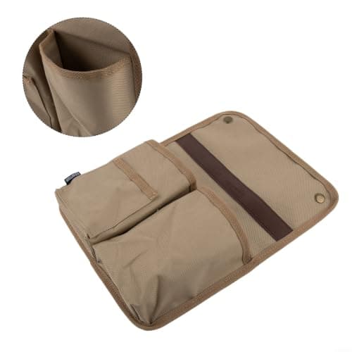 Portable Chair Side Pouch 600D Fabric Hanging Bag with Multiple Compartments for Walker Dorm Bed Outdoor Travel Khaki — view 6