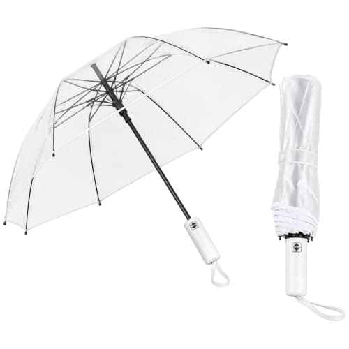 Clear Umbrella, 2 PCS Auto Open Folding Transparent Umbrella for Woman Men