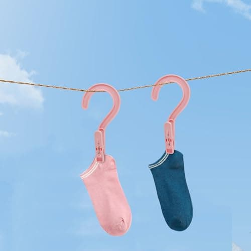 Andiker 8pcs Laundry Hooks with Clips, 5.2" Super Strong Clamping Plastic Single Clip Hangers Portable Travel Hangers with Clips to Hang Socks Towels Boots and Dry Wet Clothes — view 6