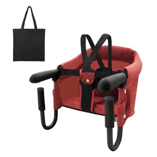 Surplex Folding Baby Hook On Seat, Fast Table Chair, Kids Removable Seat Cushion Portable & Foldable Dining Feeding Chairs, Easy Hook on Table Highchair for Travel & Home with Carry Bag, Red