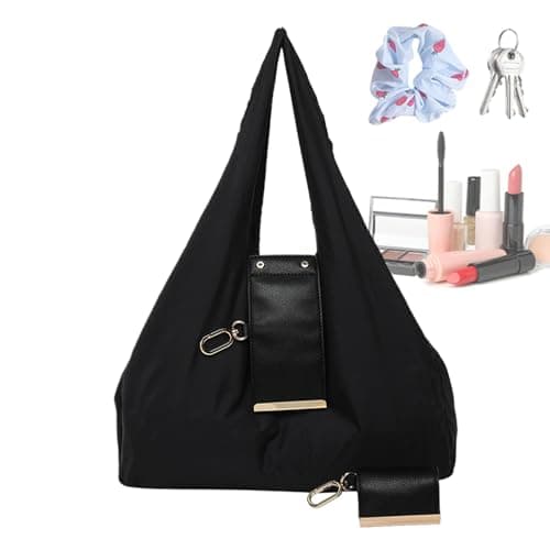 Keychain Tote Bag, Light Weight Compact Foldable Vegan Pu Leather with Key Ring | Reusable Expandable into a Spacious Shopping Bag for Women Girls Daily Travel Outdoor — view 5