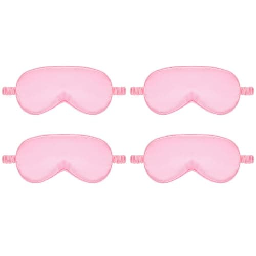 KFHENSOMR Silk Sleep Eye Mask 4 Pack Mulberry Silk Sleep Mask Eye Cover Blindfold with Elastic Strap Cute Satin Soft Eyeshade Masks for Women Night Sleeping Travel Nap (Pink)