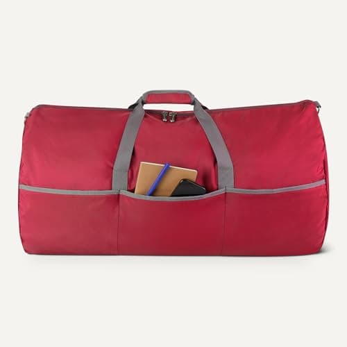 Amazon Essentials 32.4” (82.3cm) Extra Large Foldable Nylon Duffel Bag for Travel/Storage with Zipped Pockets, 9,254 Cubic Inch (150L), 22.68kg Capacity, Red (Previously Amazon Basics) — view 3