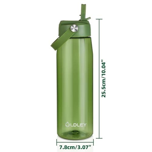 OLDLEY 1000ml/32oz Water Bottle with Straw Tritan 1 Litre Clear Drinks Bottle with Handle BPA Free Leakproof Reusable Large Sports Bottle for Gym, School, Cycling (Army Green) — view 6