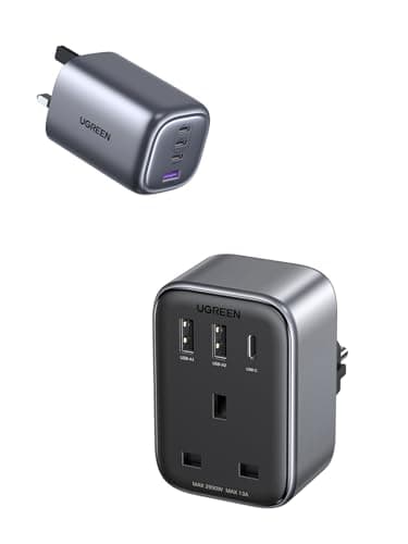 UGREEN 100W USB C Charger Plug with UK to EU Travel Adapter, Fast GaN Charger for Laptop, 4 Port USB C Charging Station for Europe Travel