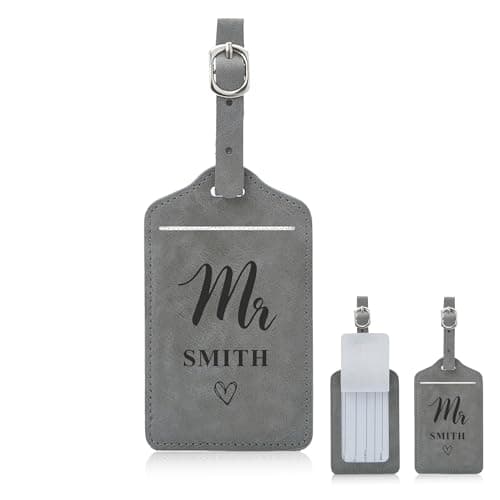 Personalized Luggage Tags Custom Luggage Tag for Suitcases Engraved Leather Suitcase Baggage Tags Luggage Tag Personalised Luggage Labels for Backpacks Travel (Grey)