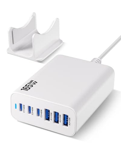 Charging Station 6 Ports Fast Charger, 165W USB-C Charger Fast Charging Plug, PD Power GaN Charger Compatible with iPhone 17/16/15 Pro, iPad, Laptops, Galaxy – Ideal for Home & Travel
