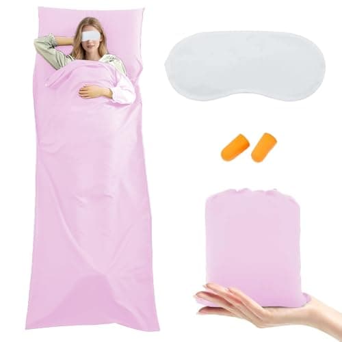 Jonuin Sleeping Bag Liner, 210 x 115 cm Sleeping Bag Liners, Lightweight, Soft & Portable Travel Sheet for Adults, Unisex Sleeping Bag Liner for Backpacking, Camping, Hotels, and Summer Trips (Pink)