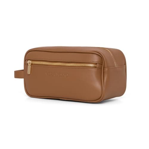 Toiletry Bag Vera Losso Premium Luxury Vegan Leather Wash Bag, Travel Toiletry Organiser with Rose Gold Hardware, Brown, 24 x 12 x 11 cm — view 3