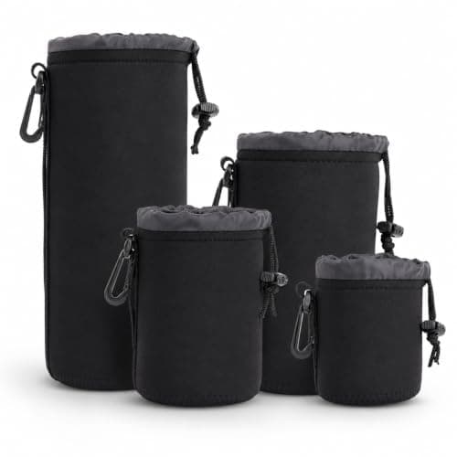 Active Pro Camera Lens Pouch Set 4 Pack (S M L XL) - Thick Protective Neoprene Lens Case Bag with Belt Loop & Hook - for Canon, Nikon, Sony, Fuji, Olympus, Panasonic, Sigma DSLR & Mirrorless Lenses