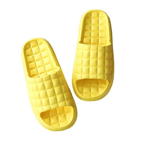 Women's Men's Summer Indoor Bathroom Slippers with Soft Cushion Sole, Non-Slip Rubber Outsole for Hotel Home Use, Solid Color Sandals for Couples (Yellow, 6)