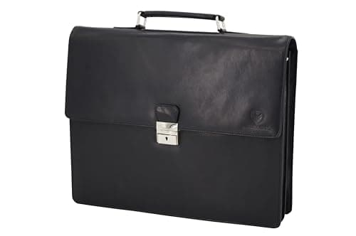 GERMANUS David Leather Briefcase Black, black, XL