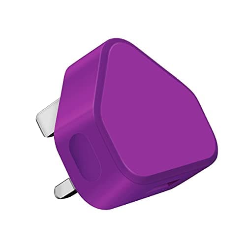 AMO® Universal USB Mains UK 3 Pin Plug Charger Adapter Compatible with Samsung Galaxy Compatible with iPhone iPad Sony Tab HTC Windows Phone Tablet & USB Socket (Purple) — view 2