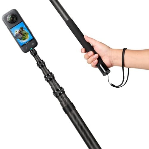 3m Selfie Stick 118 Inch Carbon Fiber Invisible Ultra Long Extension Pole for Insta360 ONE X5 X4 X 3 ONE X2 ONE R ONE RS X3 R X Action Camera (Black) — view 3