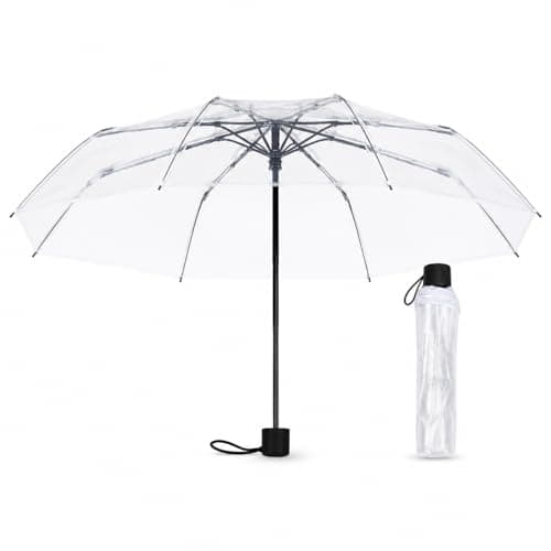 Clear Umbrella for Women – Manual Open/Close Foldable Compact Travel Umbrella with Frosted Handle | Transparent See-Through Dome | Ideal for Weddings, Bridal Events & Daily Use(1, Clear-White)