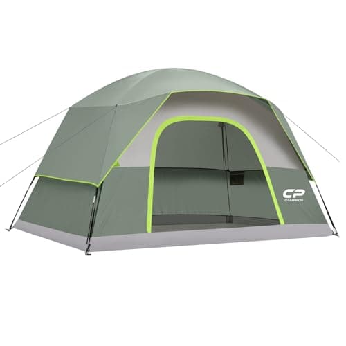 CAMPROS CP Large Family Tent for 6 People, Spacious Waterproof Camping Tent with 182 cm Standing Height, Easy Setup Dome Tent with Separate Living Space & Mesh Ventilation for Family Camping Holiday