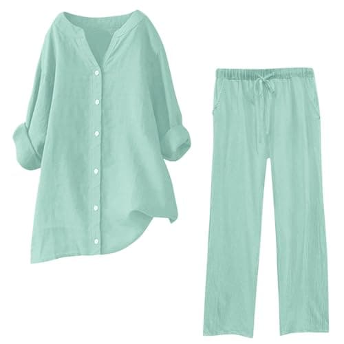 HOOUDO Maternity Co Ord Sets Ladies Tracksuit Set 2 Piece Summer Outfits Co Ord Sets 2026 Long Sleeve Blouses Tops and Wide Leg Trousers Casual Solid Loungewear Activewear — view 2